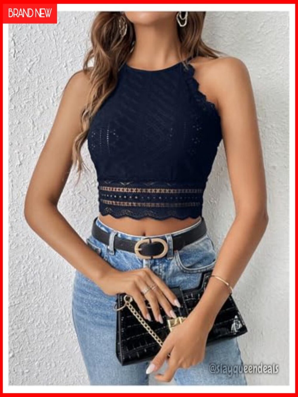 Floral Lace Crop Halter Tank Top Sleeveless Cami - Picture 5 of 7
